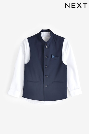 Navy Blue Nehru Collar Waistcoat & Shirt Set (3-16yrs) (N39816) | £24 - £33