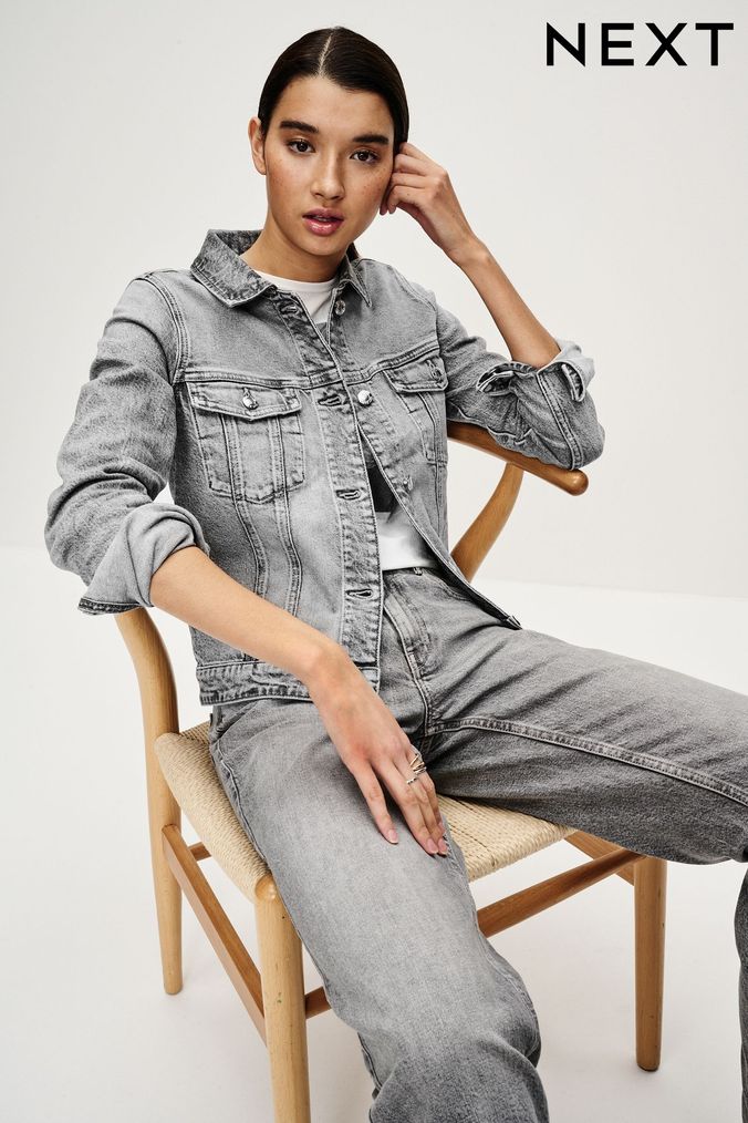 Light grey denim cheap jacket womens