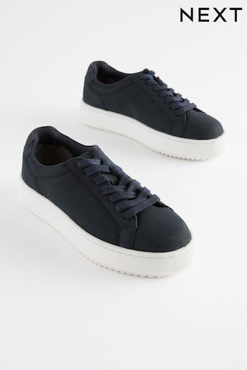 Navy Blue Stone Chunky Lace Up Leather Smart Trainers (N39892) | £26 - £33