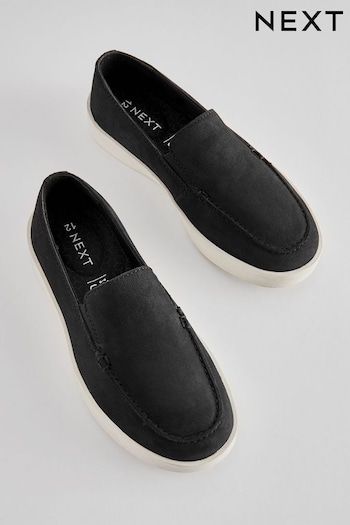Black Contrast Sole Leather Loafers (N39894) | £26 - £33