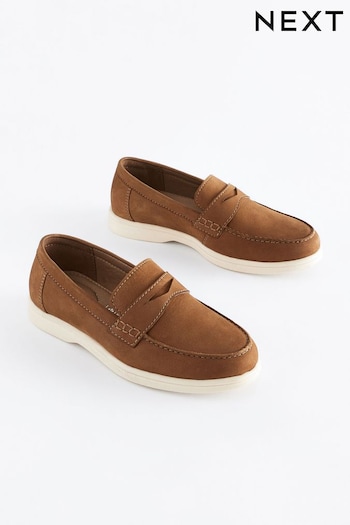 Tan Brown Contrast Sole Leather Penny Loafers (N39918) | £28 - £35