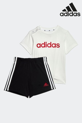 adidas Black/White topswear Essentials Lineage Organic Cotton T-Shirt And Shorts Set (N39920) | £20