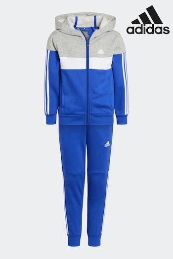 adidas Blue Sportswear Tiberio 3-Stripes Colorblock Fleece Tracksuit Kids (N39922) | £40