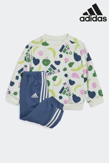 adidas Green/Grey Sportswear Essentials Allover Print Kids Jogger Set (N39926) | £33