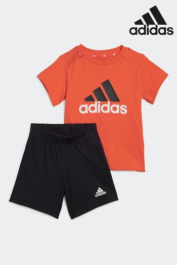 adidas Coming Red/Black Sportswear Essentials Organic Cotton T-Shirt And Shorts Set (N39931) | £23
