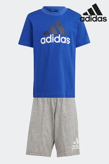 adidas Blue/Grey Sportswear Essentials Logo Tee And Short Set (N39935) | £25