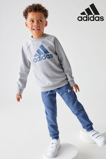 adidas Grey/Blue Sportswear Essentials Logo Fleece Jogger Set (N39936) | £35