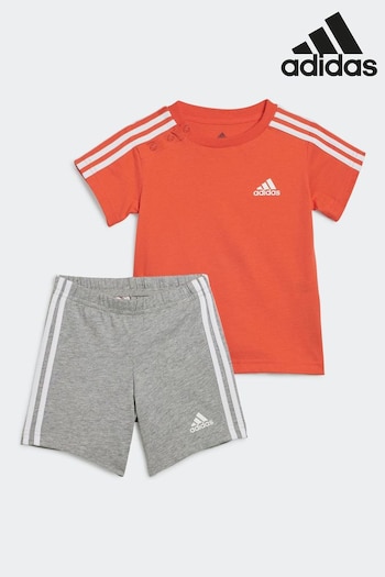 adidas Red/Grey Sweatshirts Sportswear Essentials T-Shirt and Shorts Set (N39941) | £23