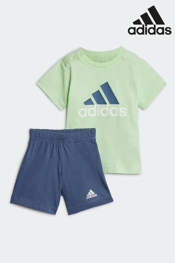 adidas stylish Green/Blue Sportswear Essentials Organic Cotton T-Shirt And Shorts Set (N39943) | £23