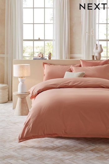 Peach Pink 100% Washed Cotton Duvet Cover and Pillowcase Set (N3T992) | £25 - £55