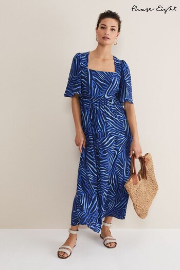 Phase Eight Blue Ayesha Zebra Print Midi Dress (N40025) | £110