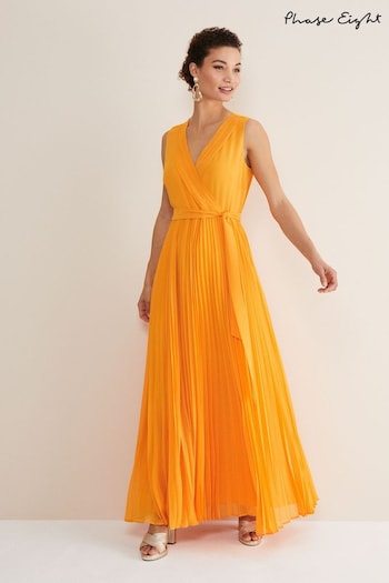 Phase Eight Orange Mollie Pleat Maxi Dress (N40036) | £139