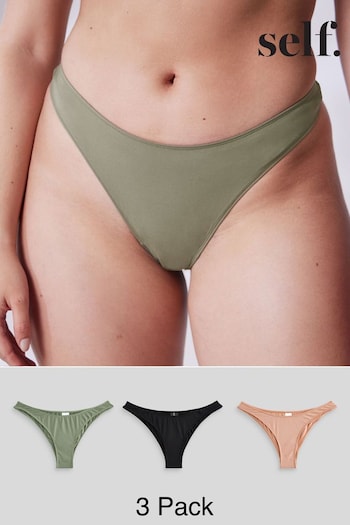 self. Black/Nude/Khaki Green Smoothing Mid Waist Bikini Knickers 3 Pack (N40055) | £22