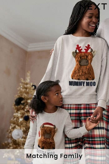 Grey/Red Hamish Matching Family Womens Cosy Cotton Pyjamas (N40063) | £34