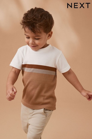 Tan Brown Short Sleeve Textured Stripe T-Shirt (3mths-7yrs) (N40068) | £6 - £8