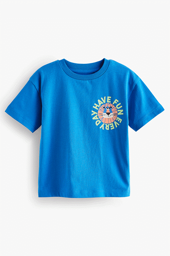 Cobalt Blue Back Print Short Sleeve T-Shirt (3mths-7yrs) (N40070) | £6 - £8