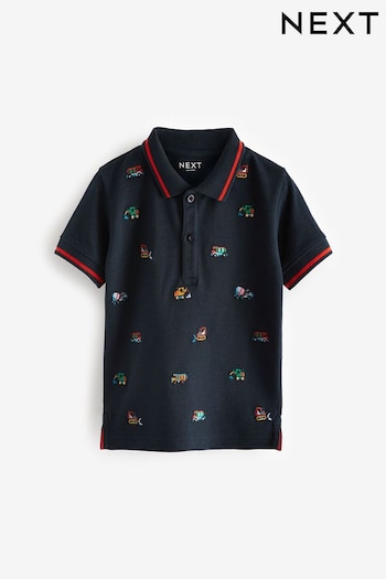 Navy Blue All Over Embroidered Short Sleeve Polo Fit Shirt (3mths-7yrs) (N40081) | £10 - £12