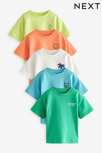 Blue/Orange Short Sleeve T-Shirts Couture 5 Pack (3mths-7yrs) (N40085) | £20 - £24