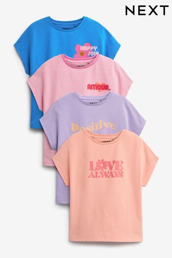 Pink/Purple/Blue Slogans T-Shirt 4 Pack (3-16yrs) (N40118) | £18 - £24