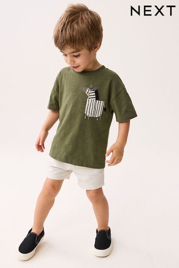 Khaki Green Zebra Short Sleeve Pocket T-Shirt (3mths-7yrs) (N40178) | £6 - £8