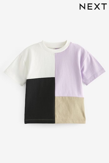 Black/Lilac Purple Short Sleeve Colourblock T-Shirt (3mths-7yrs) (N40189) | £5.50 - £7.50