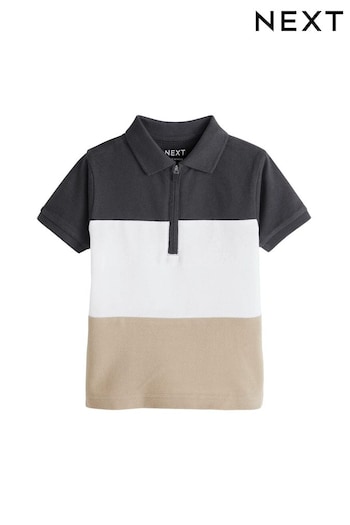 Black/Cream Short Sleeve Colourblock Bonner Polo Shirt (3mths-7yrs) (N40201) | £8.50 - £10.50