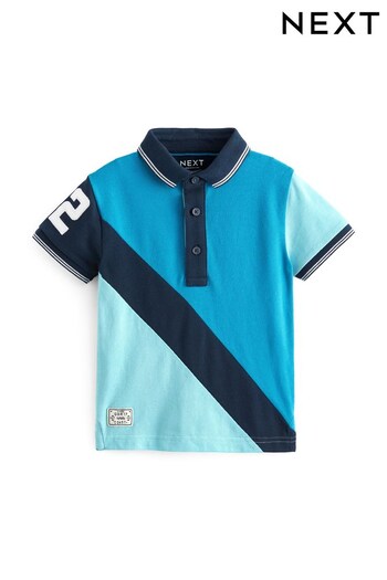 Blue Short Sleeve Colourblock Shiny Polo Shirt (3mths-7yrs) (N40202) | £7 - £9