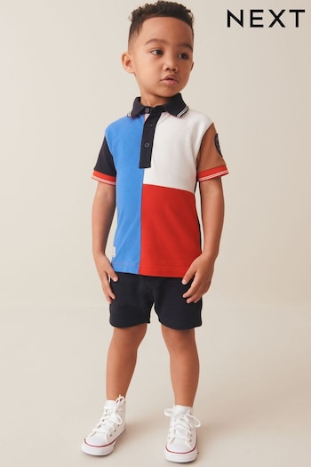Red/Blue Short Sleeve Polo and Shorts Set (3mths-7yrs) (N40213) | £12 - £16