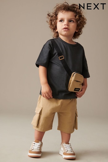 Tan Brown/Grey Utility Bumbag Short Sleeve T-Shirt & Shorts Set (3mths-7yrs) (N40219) | £13 - £17