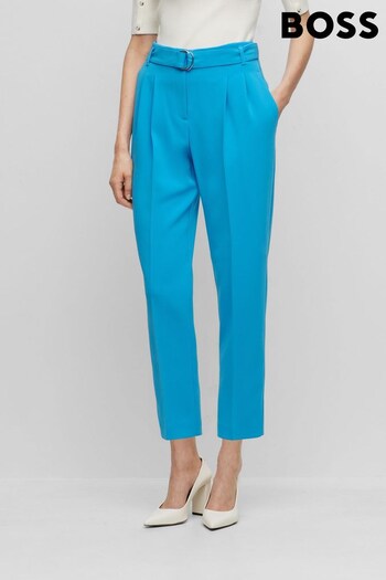 BOSS Blue Regular Fit Crease Resistant Japanese Crepe Cropped Trousers (N40239) | £199