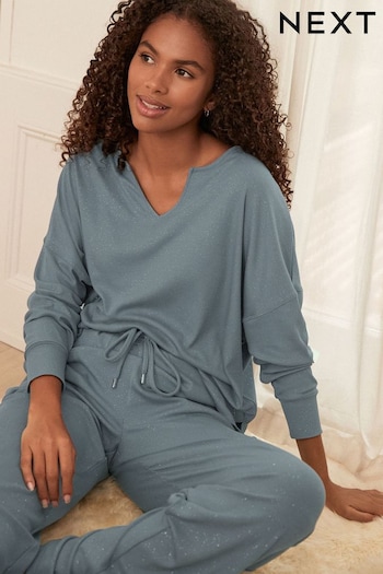 Blue Sparkle Rib Long Sleeve Pyjamas (N40278) | £38