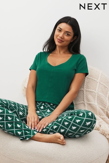 Green Christmas Tree Cotton Short Sleeve Pyjamas (N40297) | £17