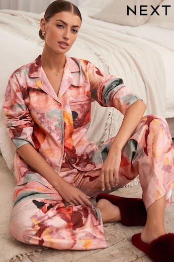 Pink Tie Dye Flannel Button Through Pyjamas (N40304) | £38