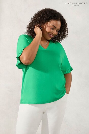 Live Unlimited Curve Green Frill Sleeve Jersey Top (N40337) | £35