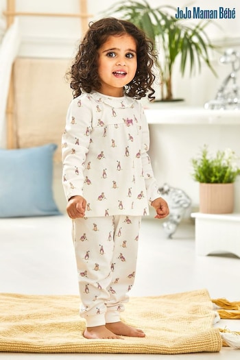 JoJo Maman Bébé White Girls' Peter Rabbit Pretty Jersey Pyjamas (N40365) | £22