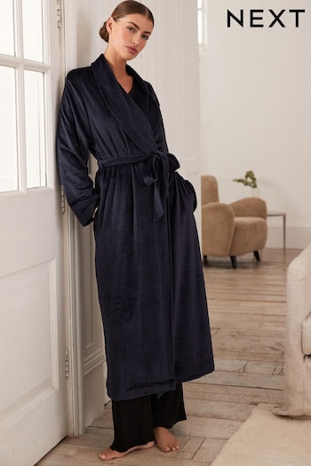 Navy Blue Supersoft Ribbed Dressing Gown (N40385) | £27