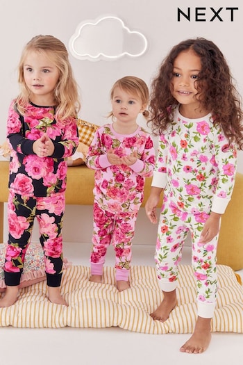 Pink/Black Floral Pyjamas 3 Pack (9mths-16yrs) (N40390) | £24 - £35