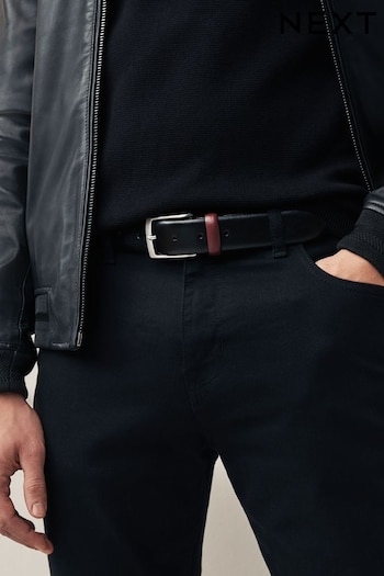 Black Leather Belt With Red Stitch (N40422) | £20
