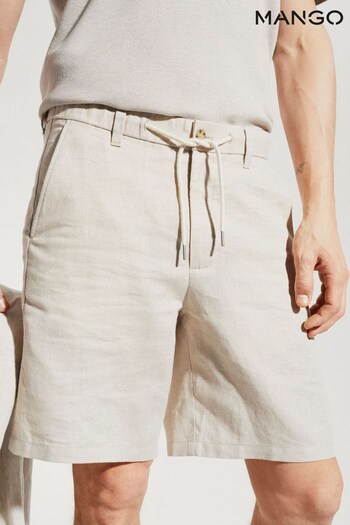 Mango Cream Drawstring Cotton Linen Bermuda Shorts (N40443) | £50