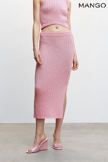 Mango Pink Ribbed Midi Skirt (N40479) | £60