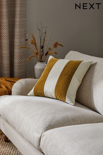 Ochre Yellow Stripe 50 x 50cm Linford Velvet Cushion (N40490) | £22