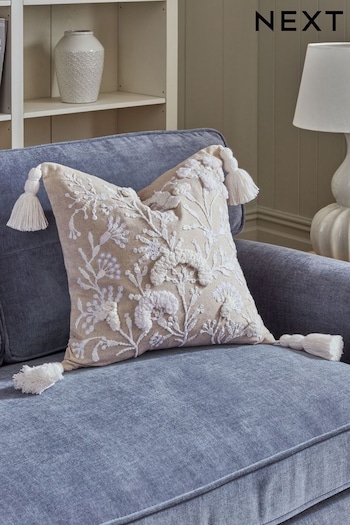 Natural 43 x 43cm Embroidered Floral Feather Filled Cushion (N40494) | £38