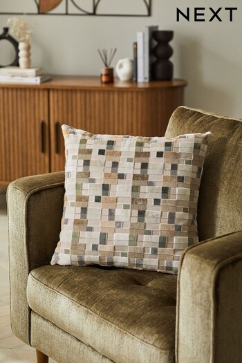 Natural Tetric Cut Velvet Cushion (N40502) | £32
