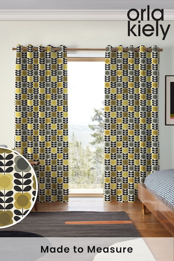 Orla Kiely Yellow and Grey Spot Flower Stem Made to Measure Curtains (N40523) | £91