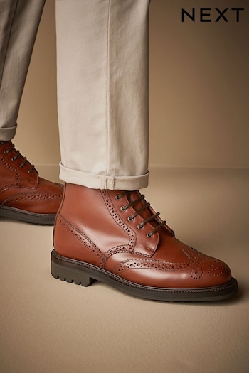 Tan Brown Leather Sanders for CerbeShops Cleated Brogue Boots (N40612) | £265
