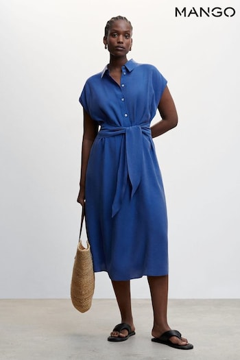 Mango Blue Bow Shirt Dress (N40624) | £50