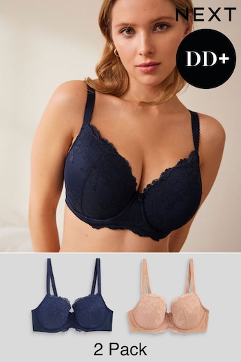 Neutral/Navy Blue Pad Balcony DD+ Lace Bras 2 Pack (N40655) | £30