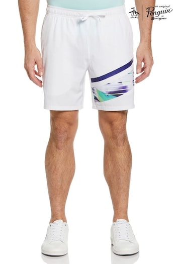 Original Penguin Tennis Printed Colourblock White Shorts (N40661) | £40