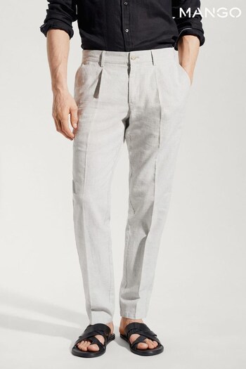Mango Grey Prince Of Wales Check Linen Blend Trousers (N40682) | £30