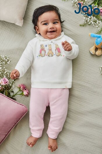 JoJo Maman Bébé Pink Peter Rabbit Appliqué Sweatshirt & Rib k60k607480 Leggings Set (N40729) | £29